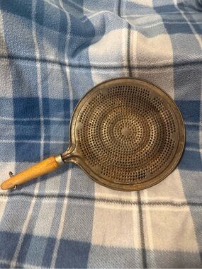 Source Unknown Perforated Cast Iron Grill Pan with Wooden Handle - Black, Brown